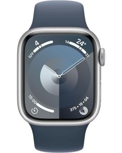 Apple Watch Series 9 (2023) 41mm Argent Aluminium avec Sport Band S / M - Bleu Océan